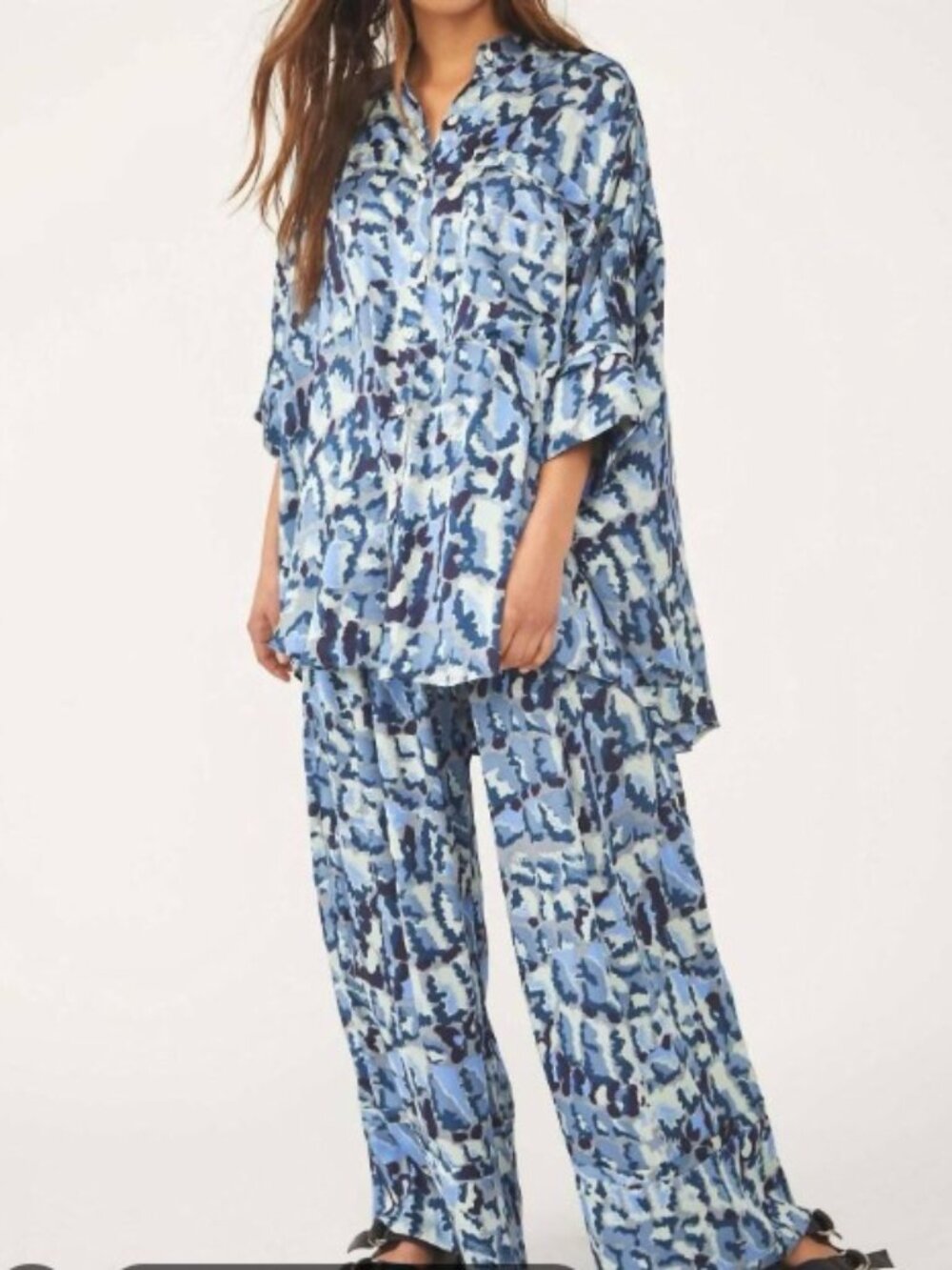 Free People Blue Goddess Sleep Shirt Pants Set Size M EUC 2-Piece Set